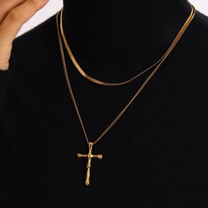 1 Piece Simple Series Trendy Cross Stainless Steel  Gold Color Women's Pendant Necklaces h5 